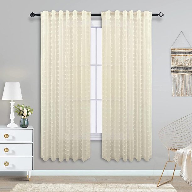 Sheer Curtains for Living Room 2 Panels Back Tab Boho Curtain for Large Window
