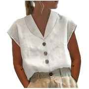 Reduce Shirt OTEMRCLOC Ladies Short Sleeve Solid Color Slim Lapel 2023 L