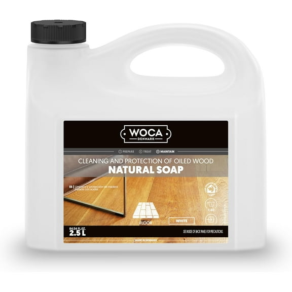WOCA Natural Soap, White |2.5 L| - Concentrated Wood Cleaner for oil or wax finished hardwood floors, tables, millwork, cutting boards, and countertops