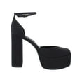 thumbnail image 2 of Steve Madden Agata Black Satin Ankle Strap Block Heel Rounded Toe Fashion Pumps (Black Satin, 7), 2 of 5