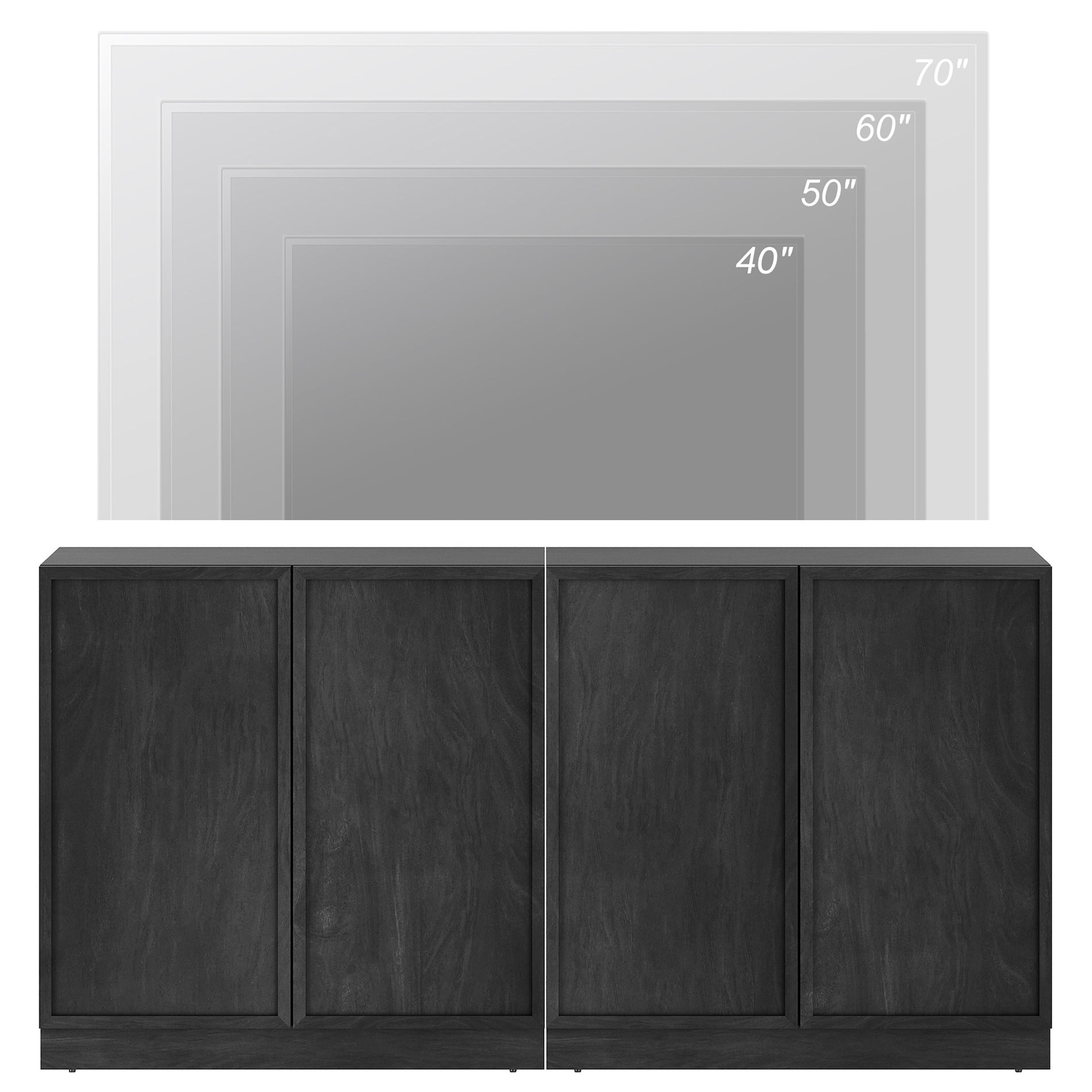 WAMPAT Modern TV Stand for TVs Up to 70", 2-in-1 Entertainment Center TV Console with 4 Doors and Adjustable Shelf, Wooden Media Console Cabinet for Living Room, Bedroom, Black