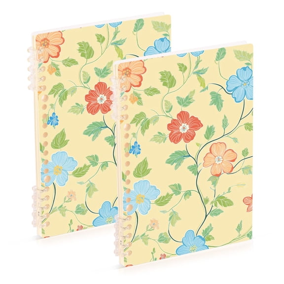 FORMRS 1-Subject Spiral Notebook 8" x 5" College Ruled 60 Refillable Sheet A5 Hard Cover, 2 Pack, Colorful Flower
