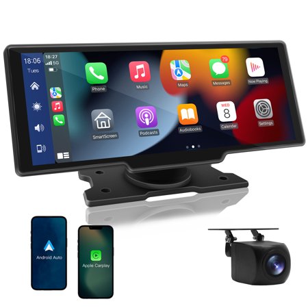 CARABC 2022 Wireless Carplay & Android Auto, Portable Carplay 9 Inch HD Touchscreen Wireless Car Audio Receiver, GPS Navigation Dash Windshield Mounted, Support Bluetooth, Siri, FM, Music