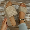 thumbnail image 2 of Beige Fashionable Wedge Braided Roman Slippers For Women, Round Toe Beach Shoes Summer, 2 of 9