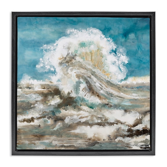 Stupell Industries Contemporary Abstract Ocean Splash Black Floating Frame Canvas Art, 18 x 18, by Liz Jardine