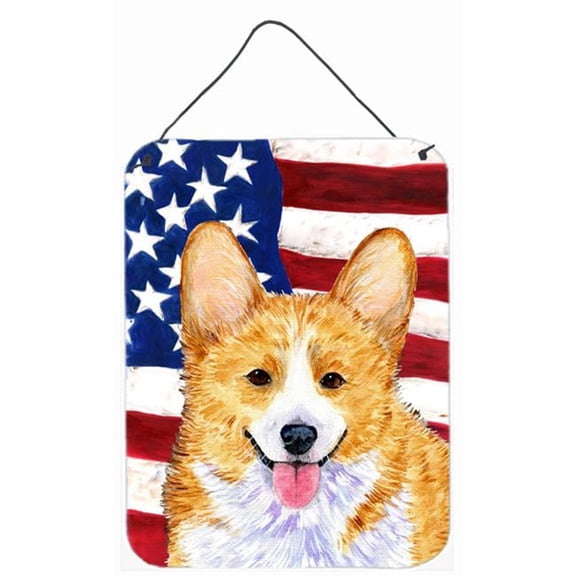 USA American Flag with Corgi Aluminium Metal Wall Or Door Hanging Prints