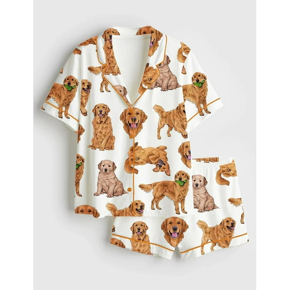 Golden Retriever Pajama Set | Short & Long Pants Cute Dog Sleepwear for Women