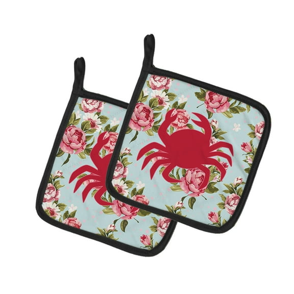 Caroline's Treasures BB1024-RS-BU-PTHD Crab Shabby Chic Blue Roses Pair of Pot Holders , 7.5HX7.5W, multicolor