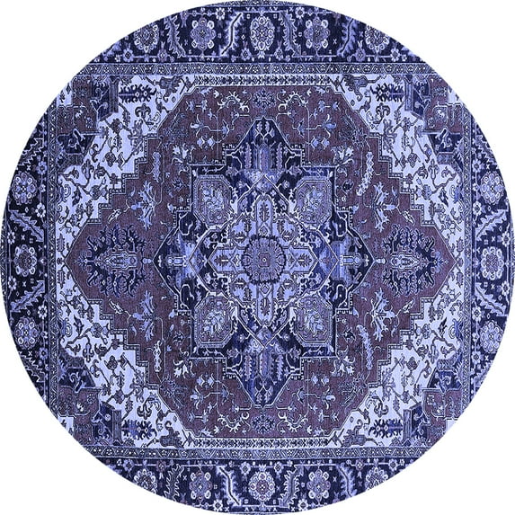 Ahgly Company Machine Washable Indoor Round Persian Blue Traditional Area Rugs, 7' Round