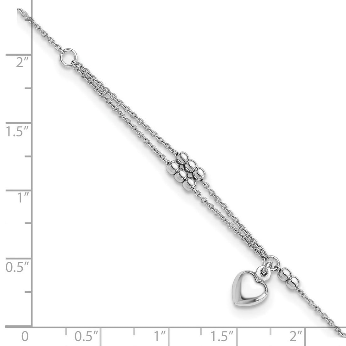 6.7mm 925 Sterling Silver Beads and Love Heart Plus 1in Extension Anklet 9 Inch Anklet for Women
