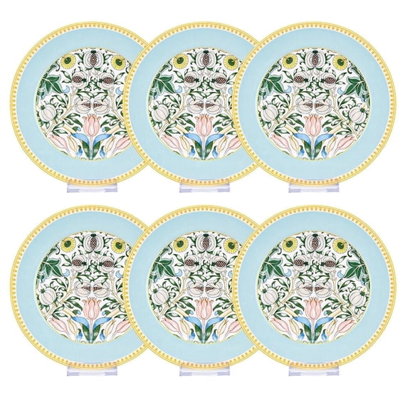 Round Porcelain Serving Plate Morris Garden Dessert Plate Set of 6 (turquoise) Appetizer Plates Salad Plates Dinner Plates for Home & Kitchen 7.5" (19 cm)