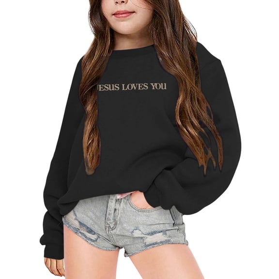 Hiijoy Girls Sweatshirt Letter Print Crewneck Pullover Fall Winter Clothes, Black, Sizes 3-14