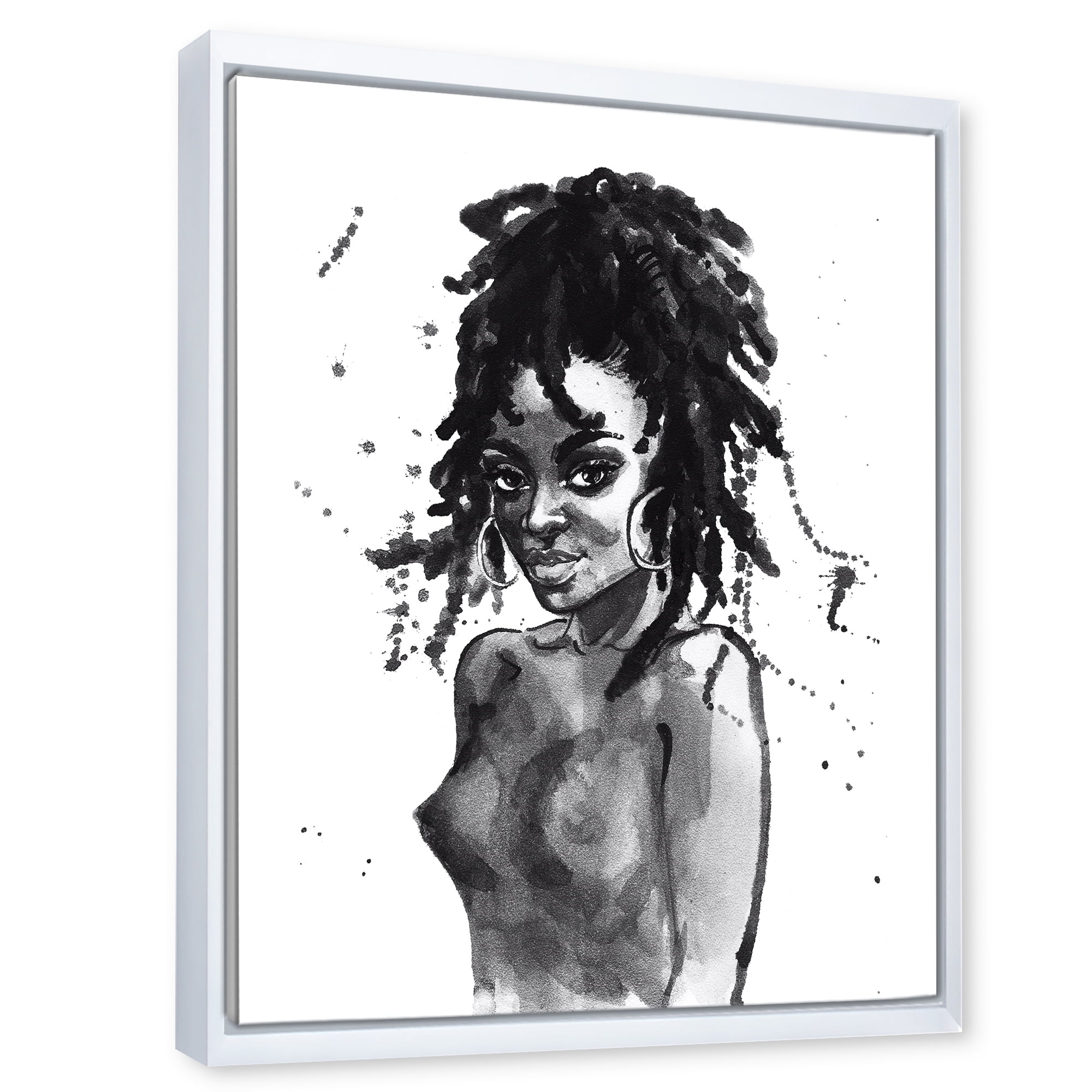 Designart 'Black and White Portrait of African American Woman V' Modern Framed Canvas Wall Art Print