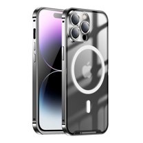 Mantto Magnetic Case for iPhone 14 Pro Max Case, Metal Aluminium Alloy Clear Back Lens Protection Protective-Compatible with Wireless Charging Magsafe for iPhone 14 Pro Max, Black