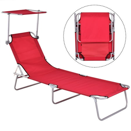 - Gymax Foldable Sun Lounge Bed Chair Beach Recliner Seat Back Red