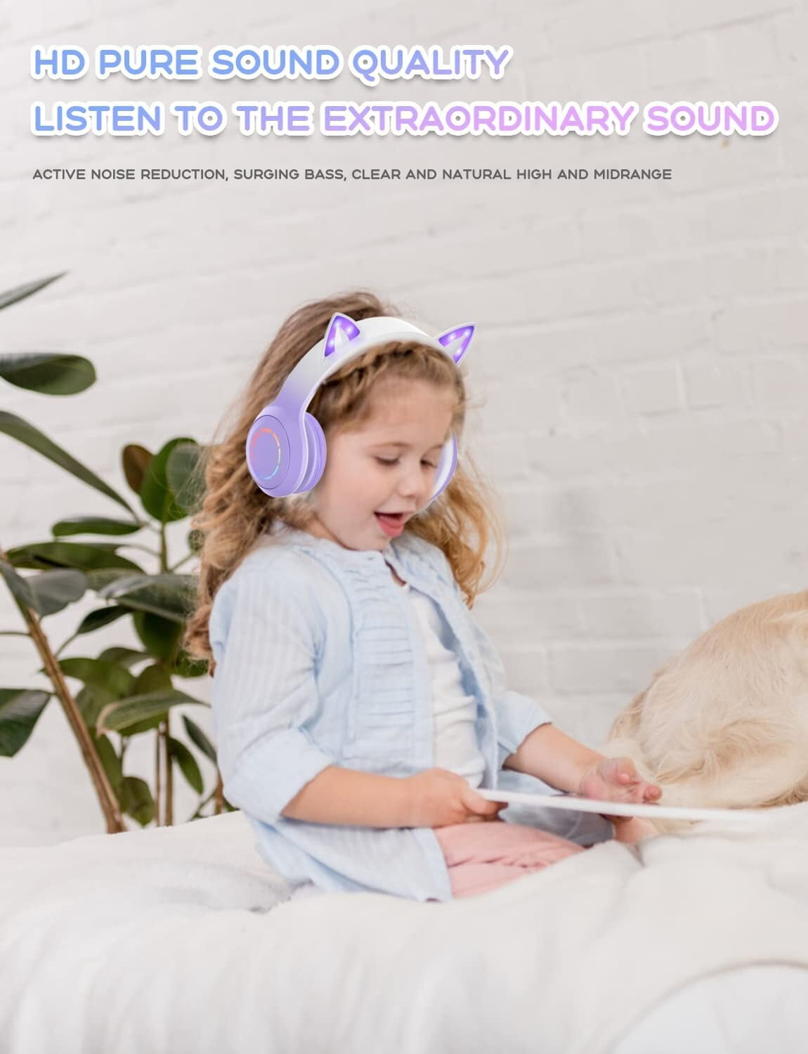 Cat Ear Kids Bluetooth Headphones for Girls for School, Foldable