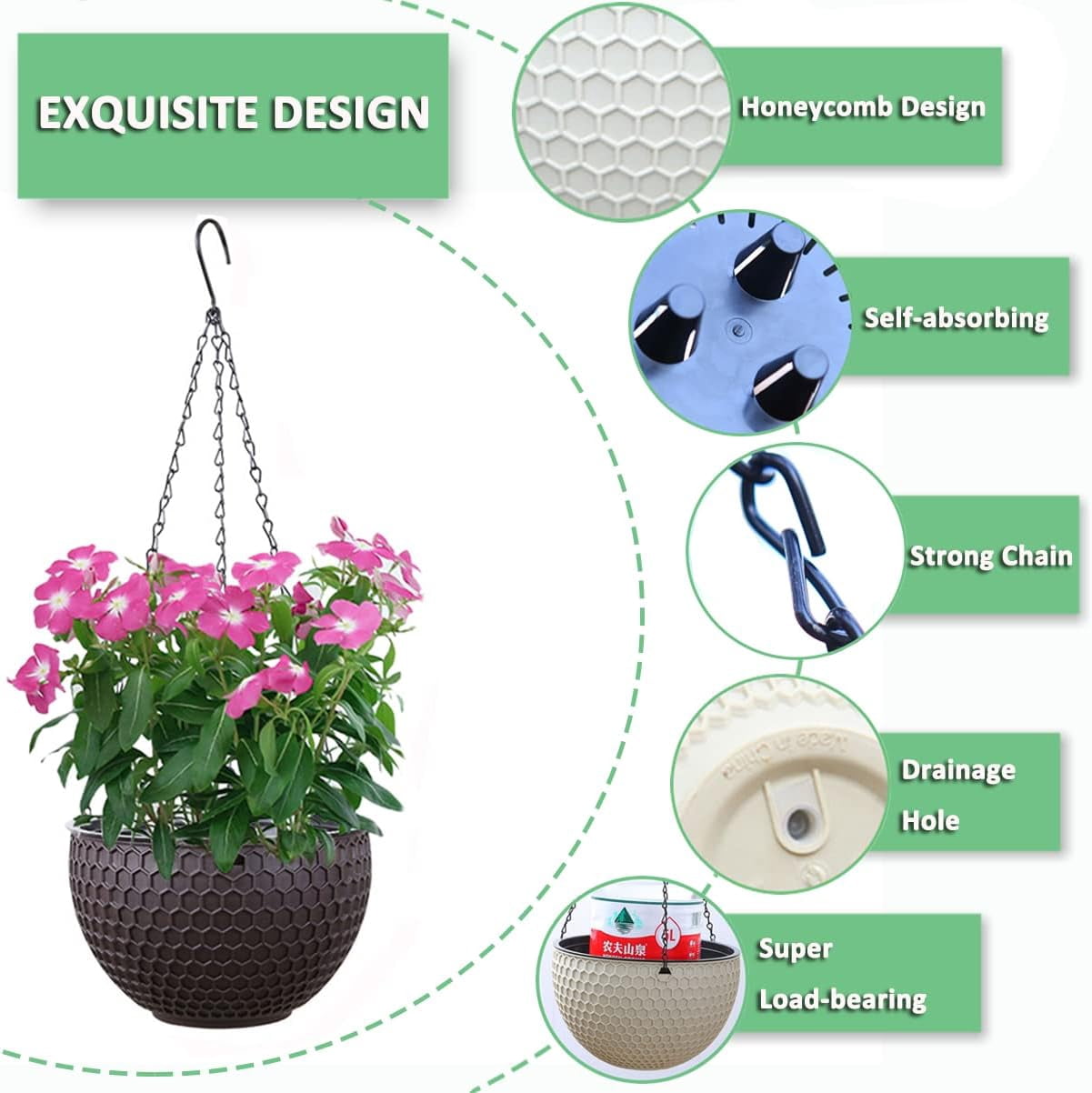 10 Inch Hanging Planters for Indoor Plants, Outdoor Garden Planter Pots, Honeycomb