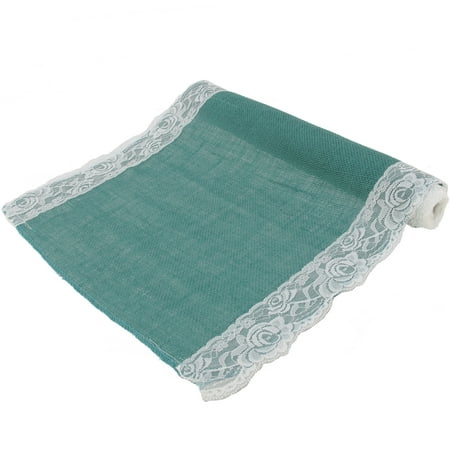 

BambooMN Steel Blue 15 x 88 Vintage Lace Burlap Table Runner for Rustic Wedding Bridal Shower Bachelorette Graduation Party Table Home Decor Decorations 10 Pieces