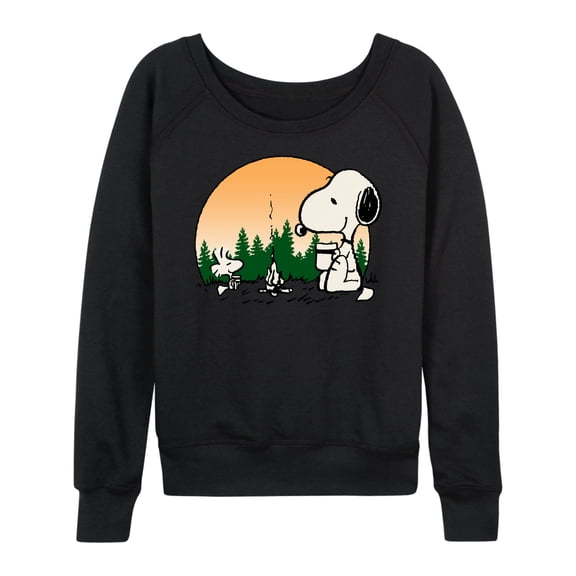 Peanuts - Campfire Mugs Lightweight French Terry Wide Neck Long Sleeve Graphic Shirt