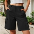 thumbnail image 4 of adviicd Bermuda Cargo Shorts Women, Elastic High Waist 6 Pockets Shorts 7 Inch Inseam Summer Jorts for Women Casual (Black, 4XL), 4 of 6