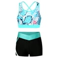 thumbnail image 2 of YIZYIF Kids Girls 2Pcs Swimsuit Strappy Back Printed Sleeveless Crop Top with Low Rise Shorts Sports Suit Leaf 16, 2 of 7