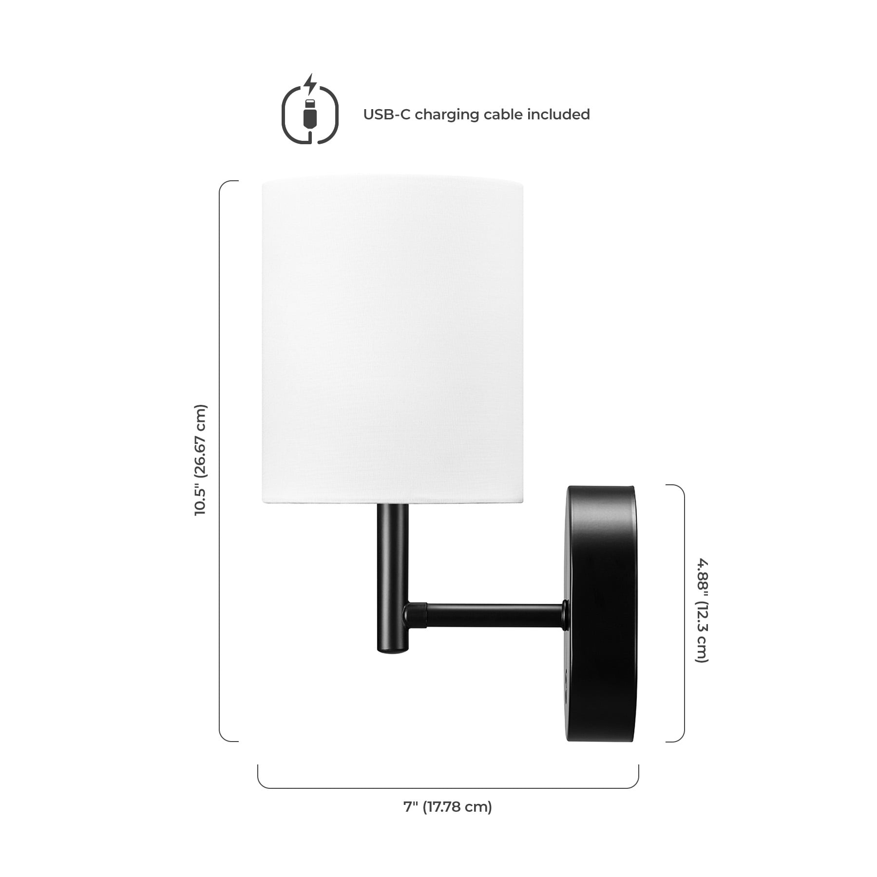 Globe Electric 10.5" Matte Black LED Integrated Rechargeable Indoor Wall Sconce with Charging Cable Included