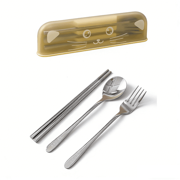 Yhmxh Portable Stainless Steel Cutlery Set with Travel Case, 3-Piece Reusable Utensils (Chopsticks, Spoon, Fork) for Lunch, BPA-Free Silverware Tableware Set with Storage Box for Work and Outdoor