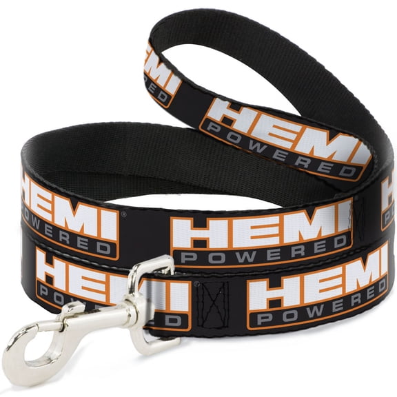 Hemi Pet Leash, Dog Leash, Hemi Powered Logo Repeat Black Orange White Gray, 4 Feet Long 0.5 Inch Wide