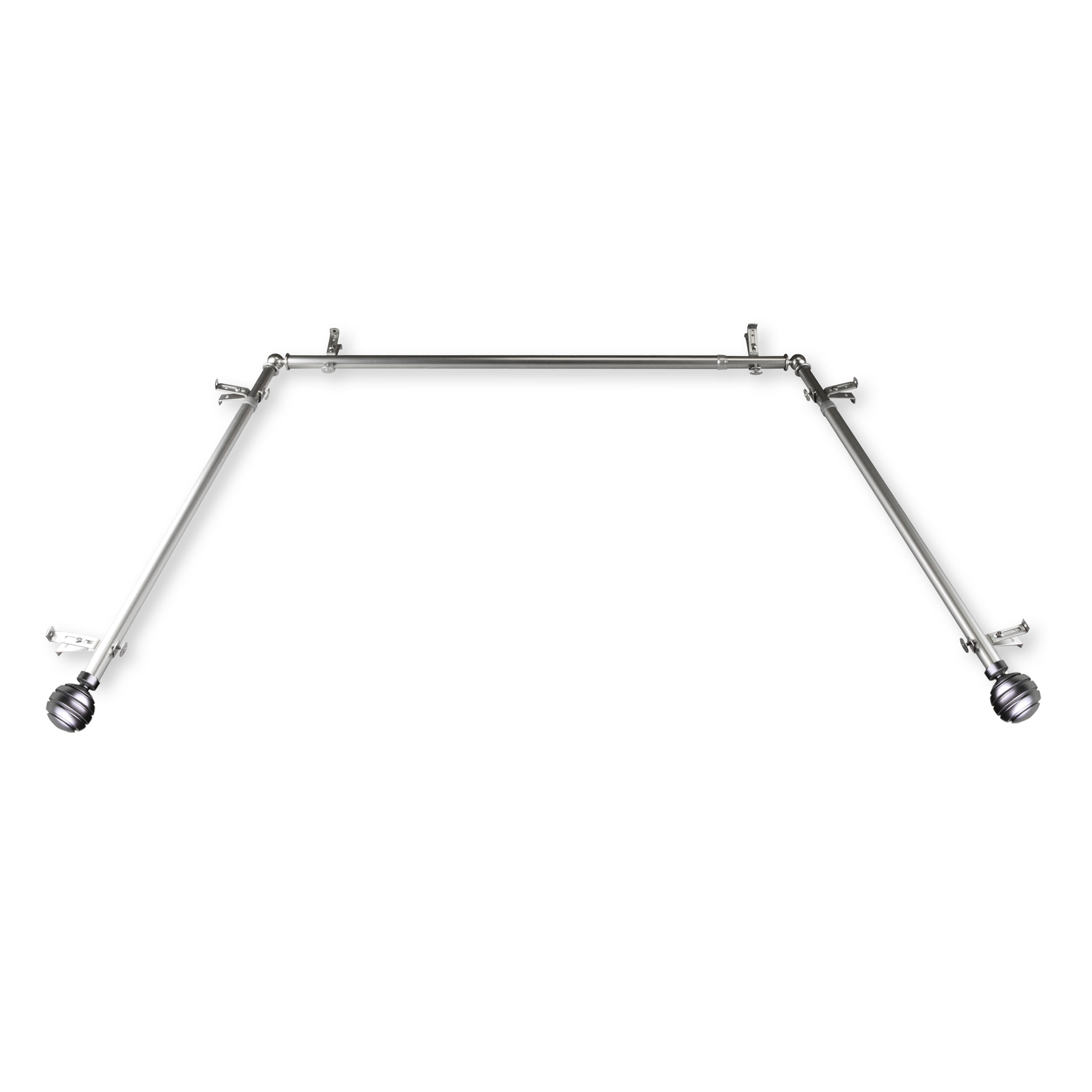 Central Design ABay-90-5 0.8125 in. Remi Bay Window Curtain Rod with Side Rod Extends Upto 20 to 36 in. & Center Rod Extends Upto 38 to 72 in., Satin Nickel