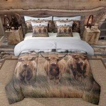 Manfei Highland Cow 7-Piece Twin Bedding Sets,Farm Animal Bedding Comforter Set,Rustic Plant Sheet Sets For Men Women,Microfiber Bedroom Decor Reversible