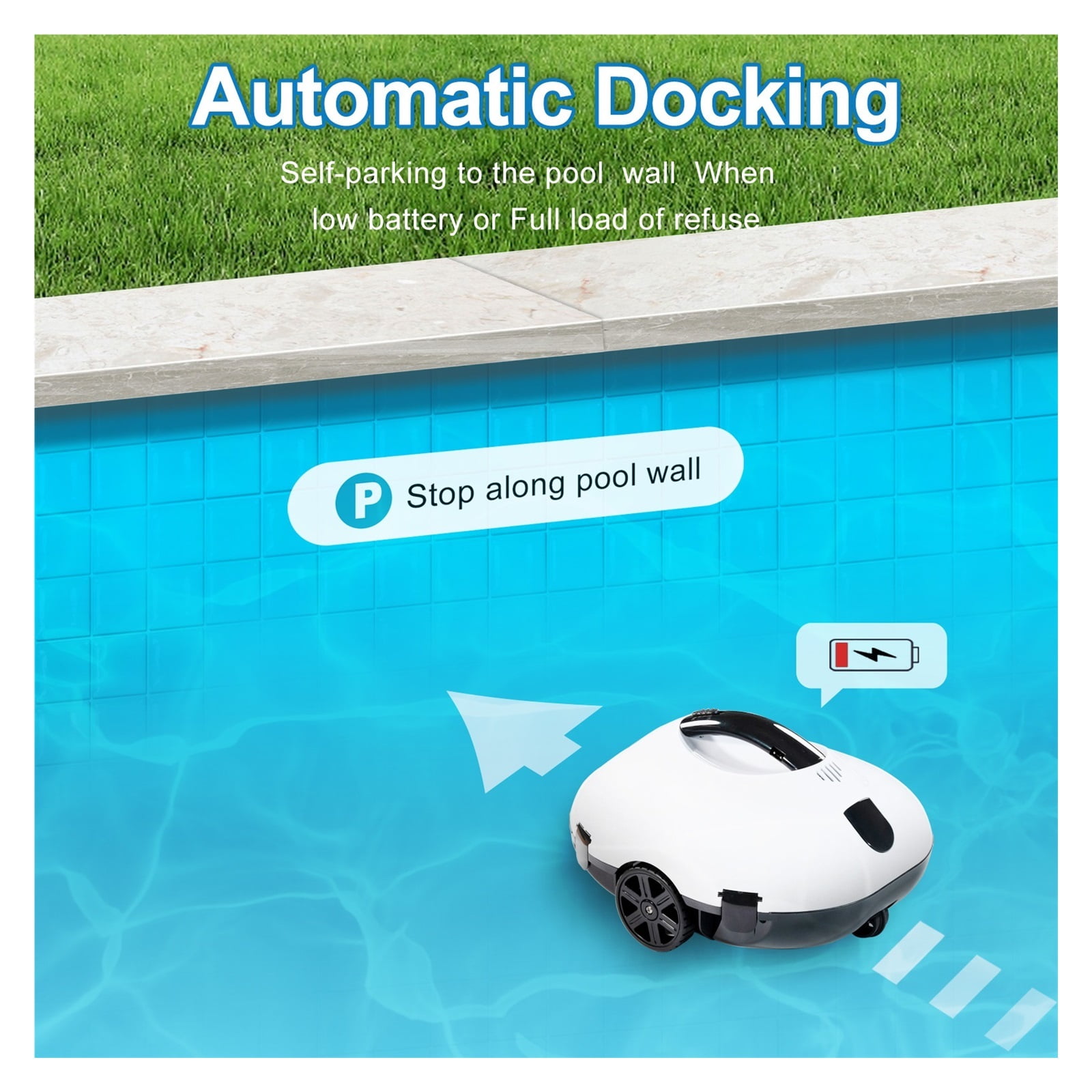 Full Automatic Robotic Pool Cleaner Self-Parking Cordless Pool Vacuum Cleaner Robot