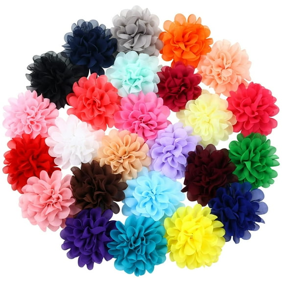 25 Pack Solid Big 4" Chiffon Flower Alligator Hair Clips Barrettes Hairpins Accessories for Baby Girls Infants Toddlers Kids Teens Women
