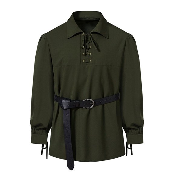 Long Sleeve Shirts for Men Tie Collared Loose Pullover Tshirts Casual Solid Color Lightweight Comfort Lapel Going Out Tops Shirt Back to School