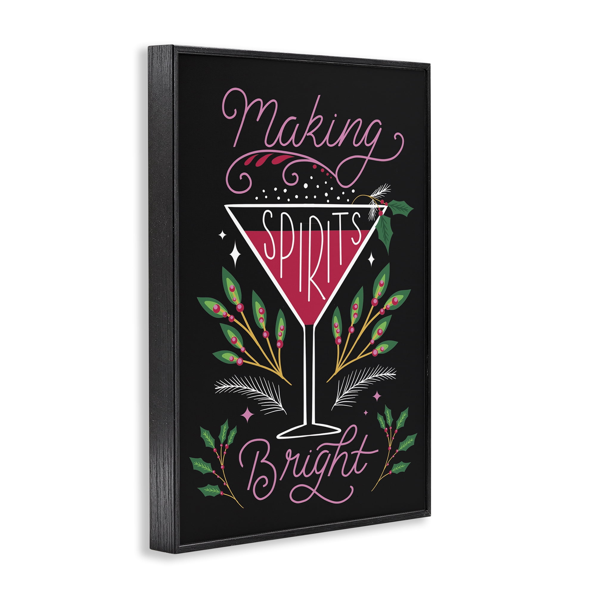 Stupell Industries Making Spirits Bright Martini Holiday Painting Black Framed Art Prints Wall Art, 12 x 18