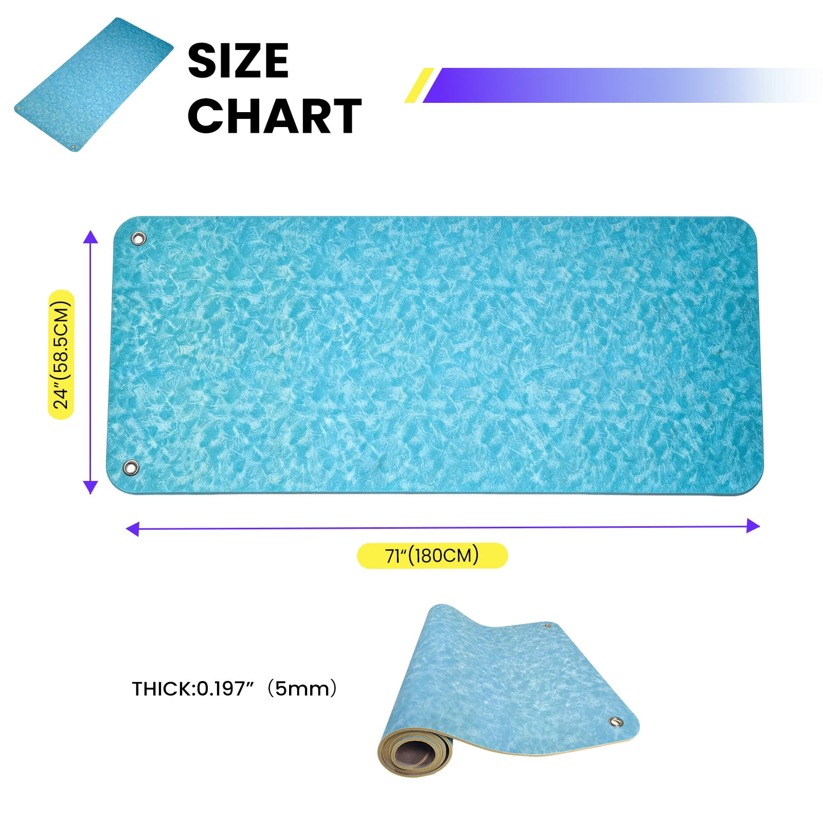 MAROUTE Commercial Grade Hanging Exercise Mat – Durable 5mm Thick PVC Yoga & Workout Mat with Reinforced Holes – Ideal for Home Gym, Pilates, Stretching, Group Fitness – Black