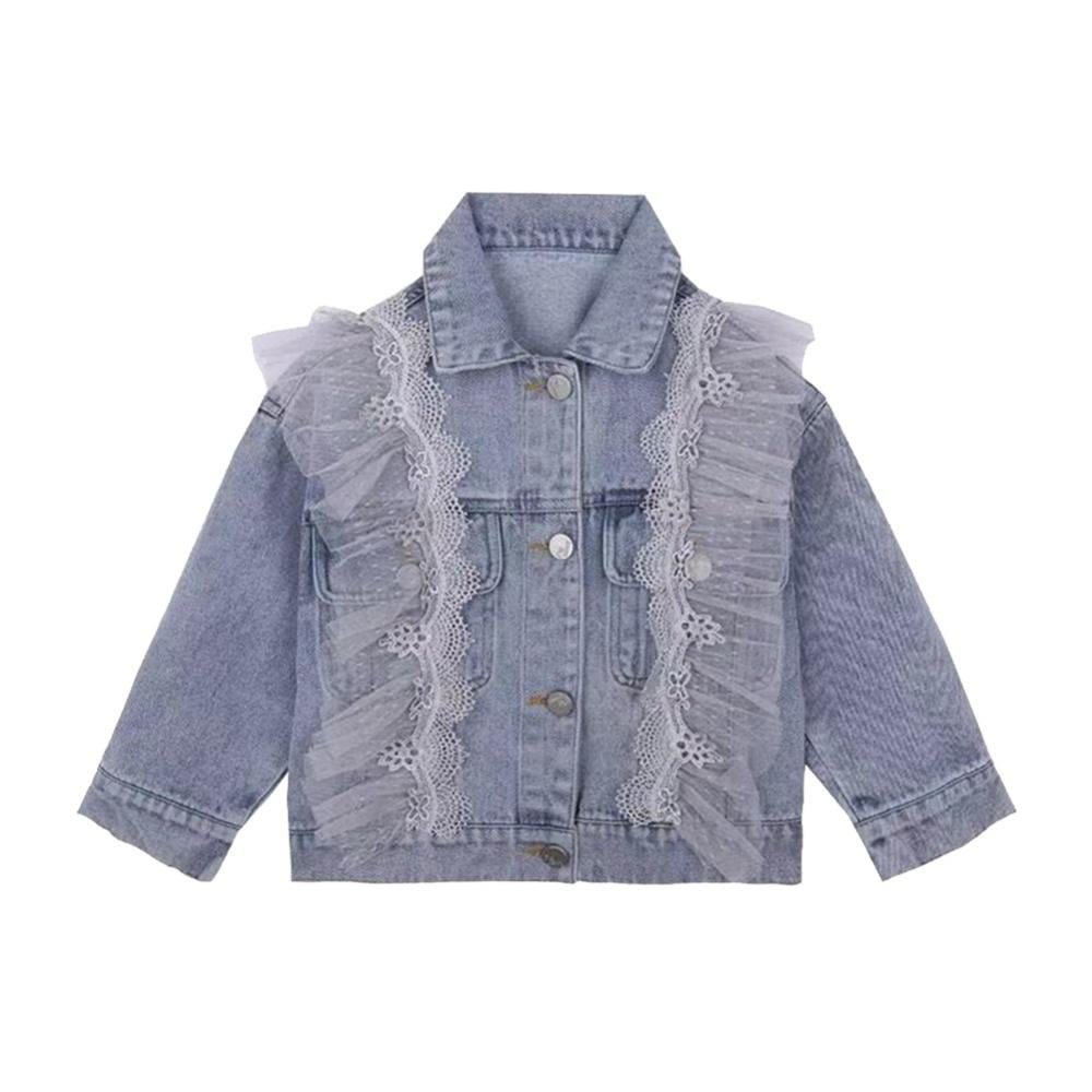 Kids/Girls Jean Jacket Toddler Spring Denim Jacket Lace Outwear Cowboy Overcoat