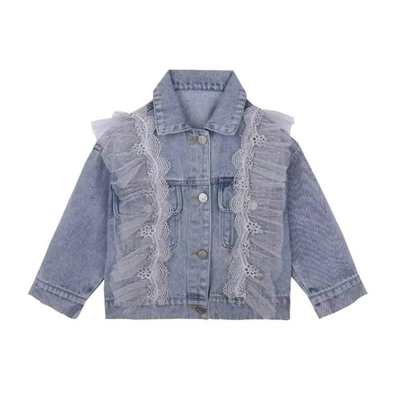 Monfince Baby Kid Girls Denim Jacket Autumn Spring Jeans Lace Patchwork Long Sleeve Coats Outerwear Cowboy Children Clothing For 2-11 Years