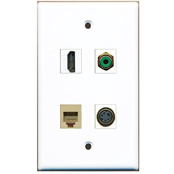 RiteAV - 1 Port HDMI 1 Port RCA Green 1 Port Phone RJ11 RJ12 Beige 1 Port S-Video Wall Plate
