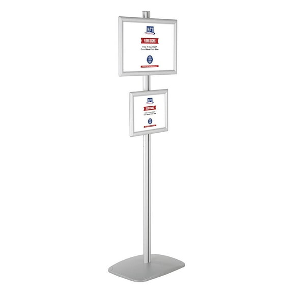 M&T Displays Free Standing Display Stand with 1 x (11x17) Frame and 1 x (8.5x11) snap Frame in Portrait/Landscape Position, Single Sided (Silver)
