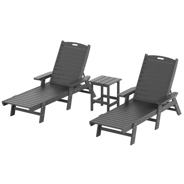 Bayport Ensemble de 3 Pcs de Chaises Longues/table Inclinables en Plastique HDPE pour Extérieur Gris