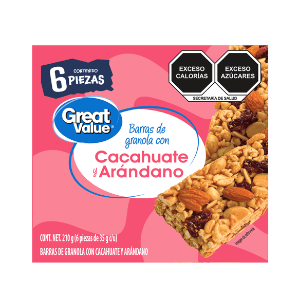 Barras Great Value de Granola con Cacahuate y Arándano 210 g