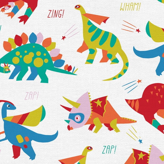 Dinosaurs on White Cotton Fabric Children's Baby Nursery by the Yard
