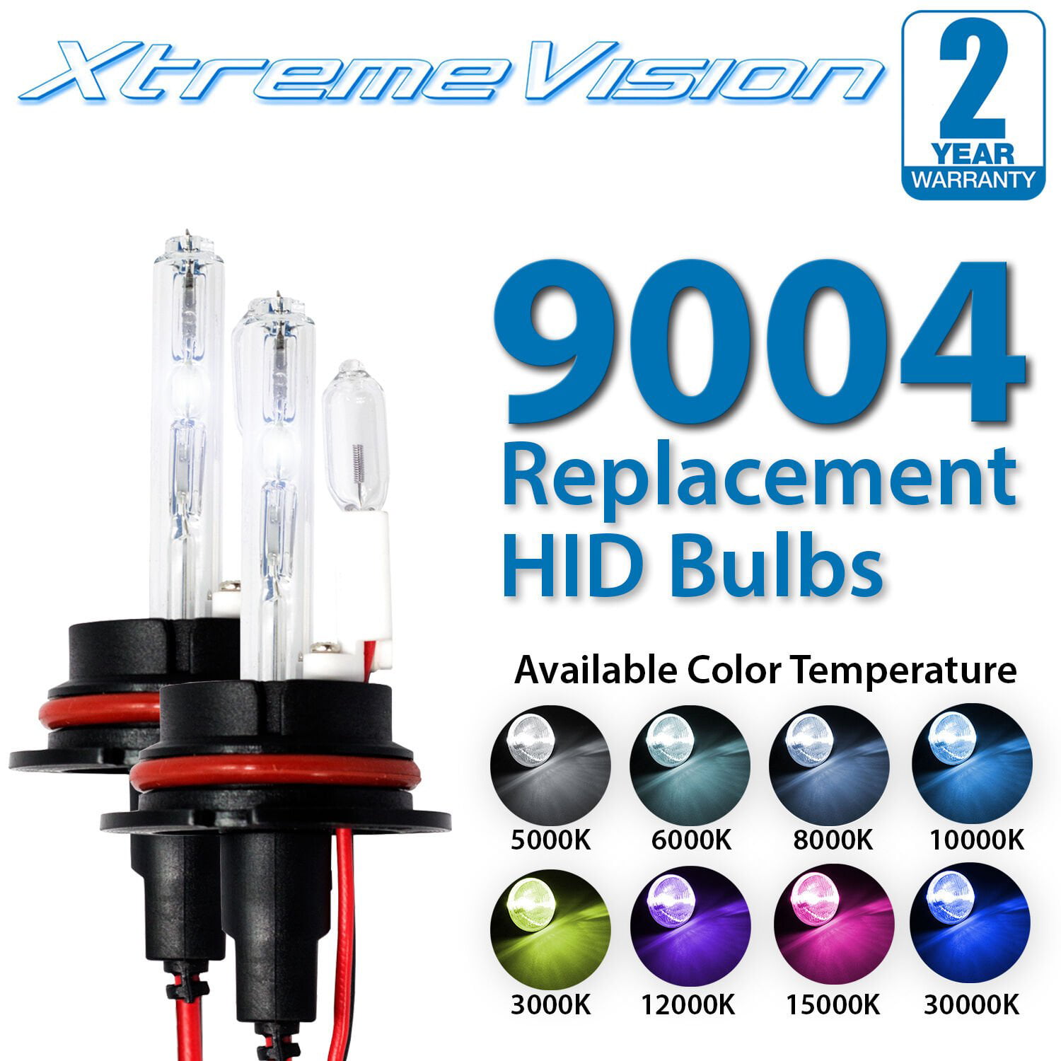 1 Pair 9004 6000K Xtremevision HID Xenon Replacement Bulbs Light Blue 