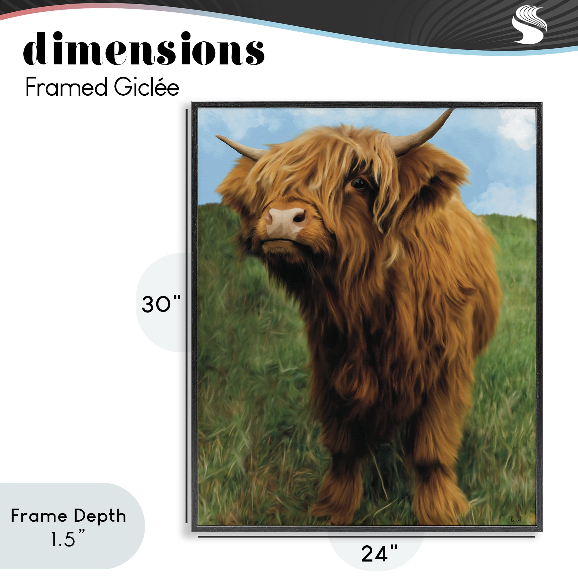 Stupell Industries Mini Highland Cow Calf Black Framed Giclee Art, design by Renel Peters