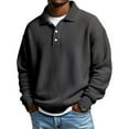 thumbnail image 2 of Waffle Polo Shirts for Men Slim Fit Collared Long Sleeve Shirt Comfy Button Thermal Workout Golf Shirts Comfort Tops Black 3XL, 2 of 4