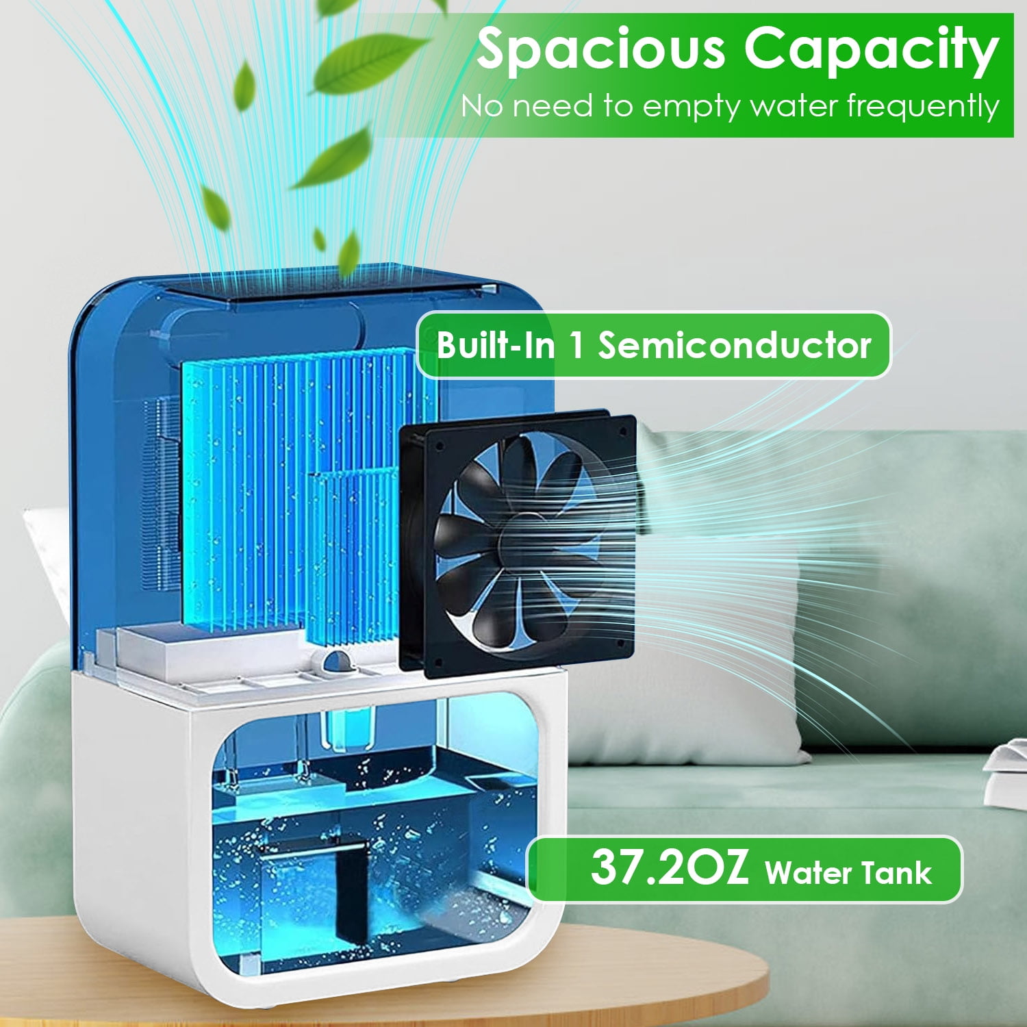 1Pc 37.2OZ Indoor Portable Small Dehumidifier with Sleep Mode 1-24H Timer Touch Control for Home Bathroom Basement Closet RV Bedroom