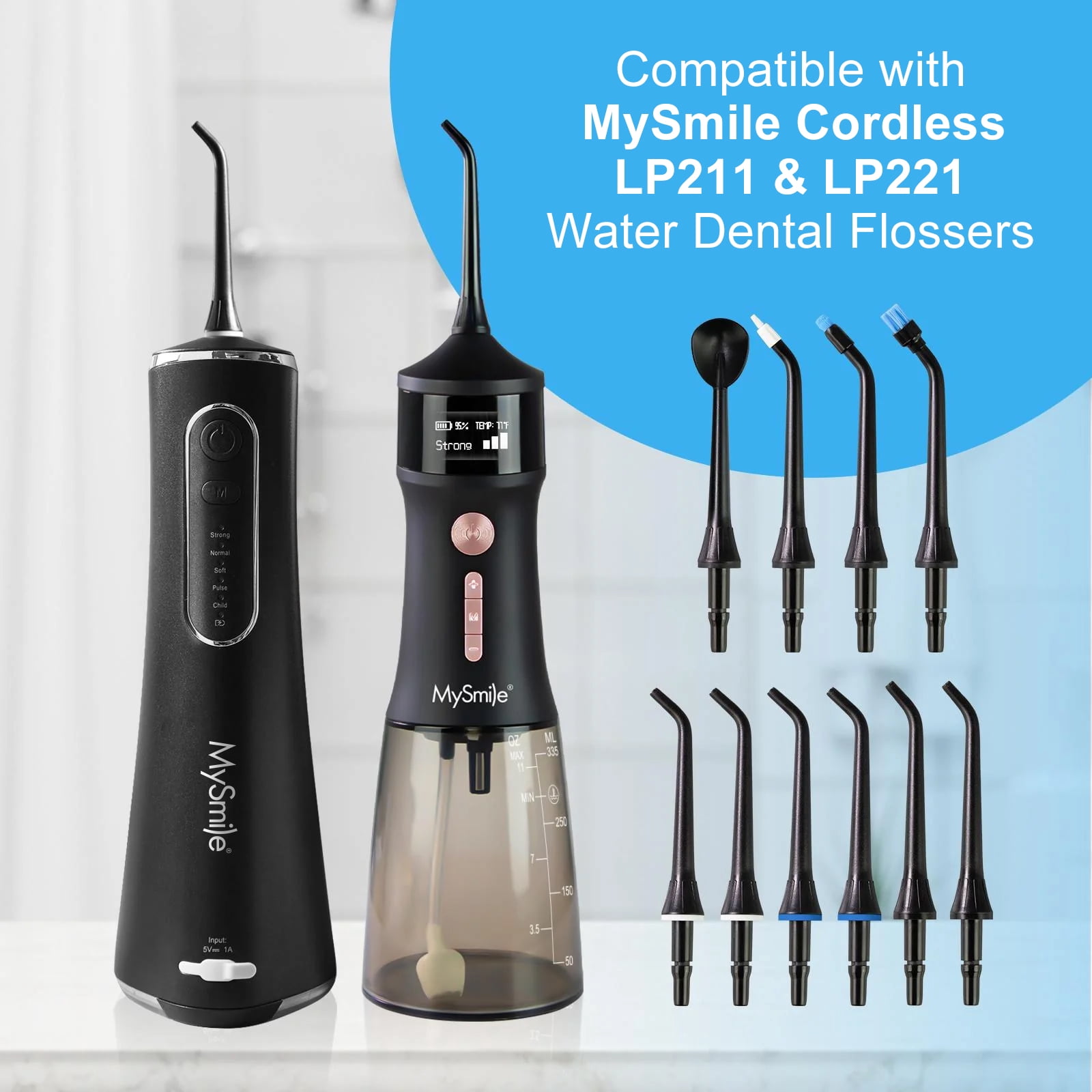 MySmile Cordless Water Flosser Replacement Jet Tips for LP211 & LP221 , Portable Water Dental Flosser Picks Oral Irrigator 10pcs Nozzles