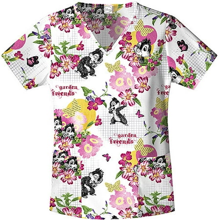 Chip and Dale Garden Print Shaped V-Neck Scrub Top
