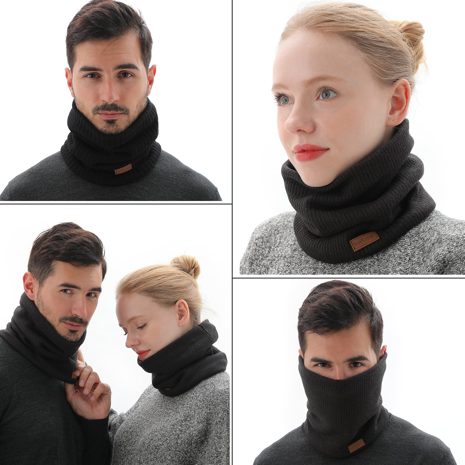 Novforth Winter Neck Warmer Men Scarf,Ski Neck Warmer Scarf For Women,  Fleece Lining Double Layer Neck Gaiter Face Mask,Black