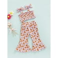 thumbnail image 3 of Toddler Girl Floral Bell Bottoms Outfits Summer Strap Crop Top + Elastic Flare Pants 2 Piece Summer Clothes Set, 3 of 7